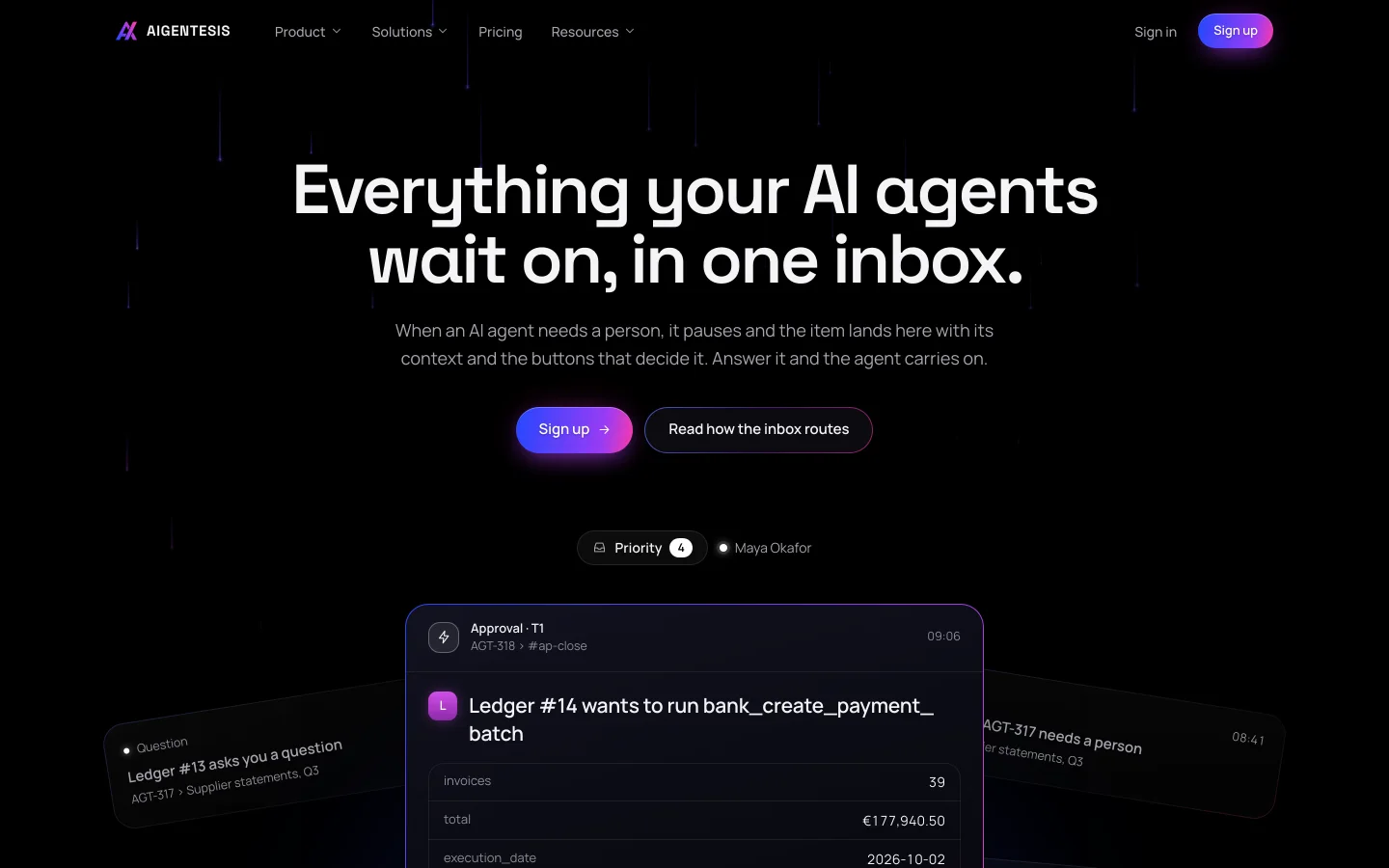 Aigentesis inbox: what agents wait on
