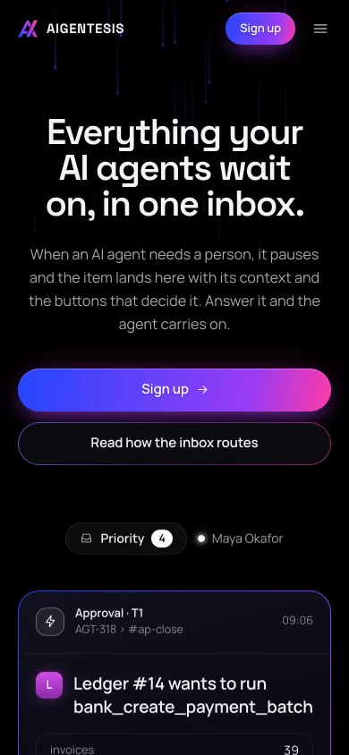 Aigentesis inbox on a phone