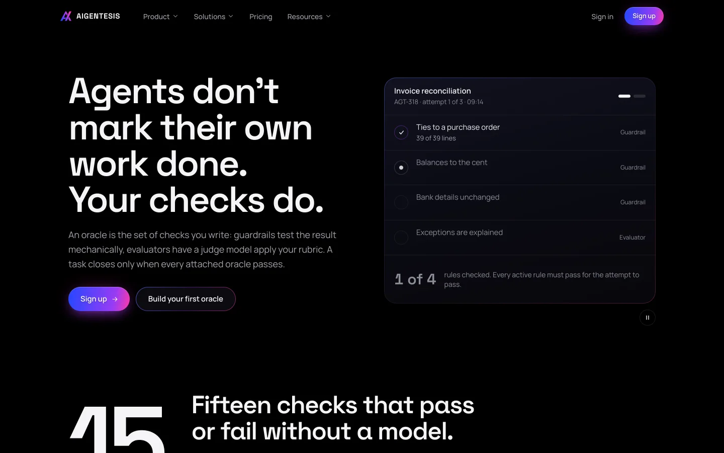 Aigentesis oracles: the checks that decide when work is done