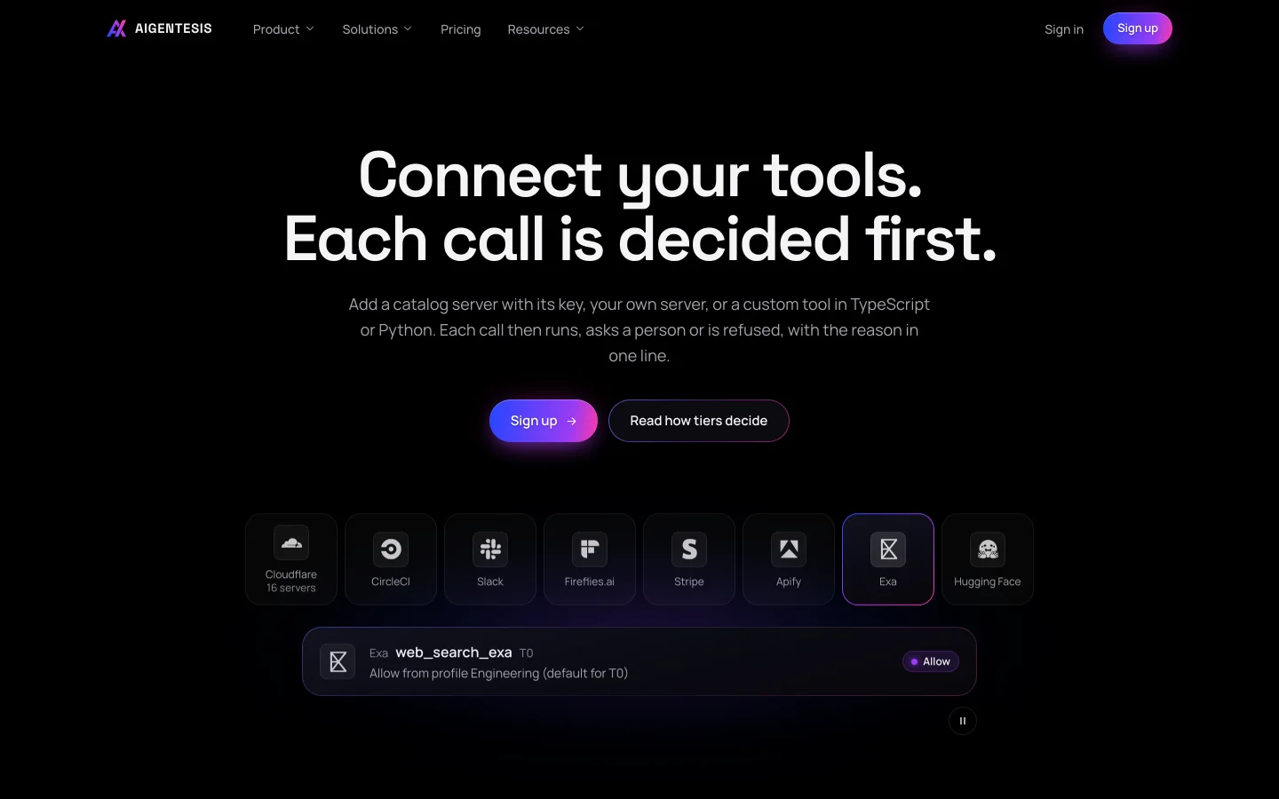 Aigentesis tools: reads run, writes ask, destructive calls wait