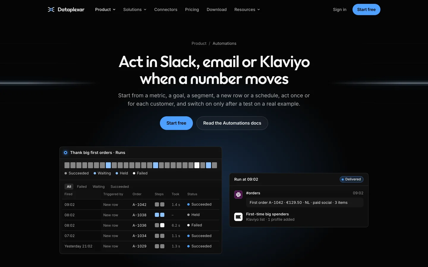 Dataplexar automations: action when a number moves