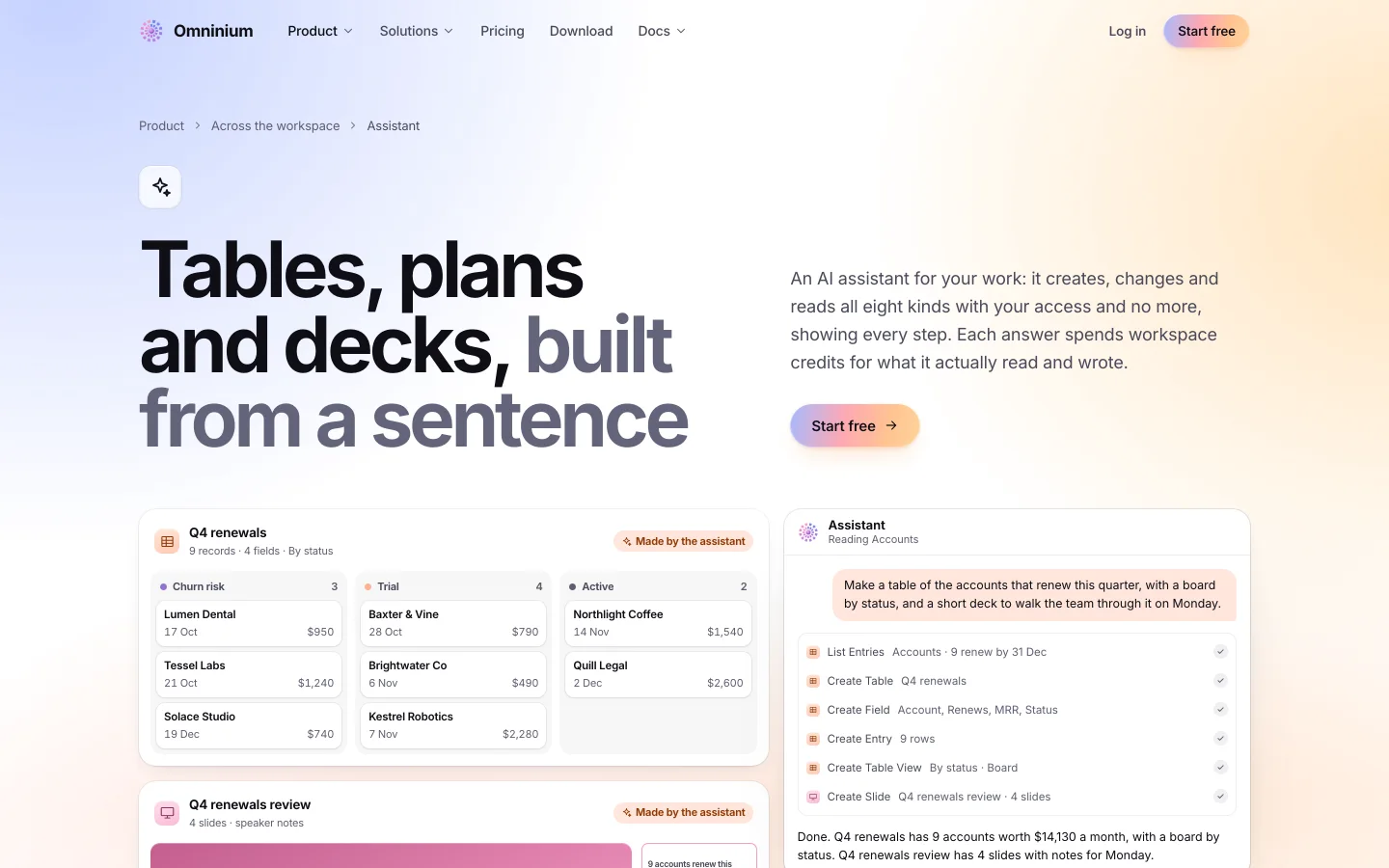 Omninium assistant: ask in plain words, and it builds the work