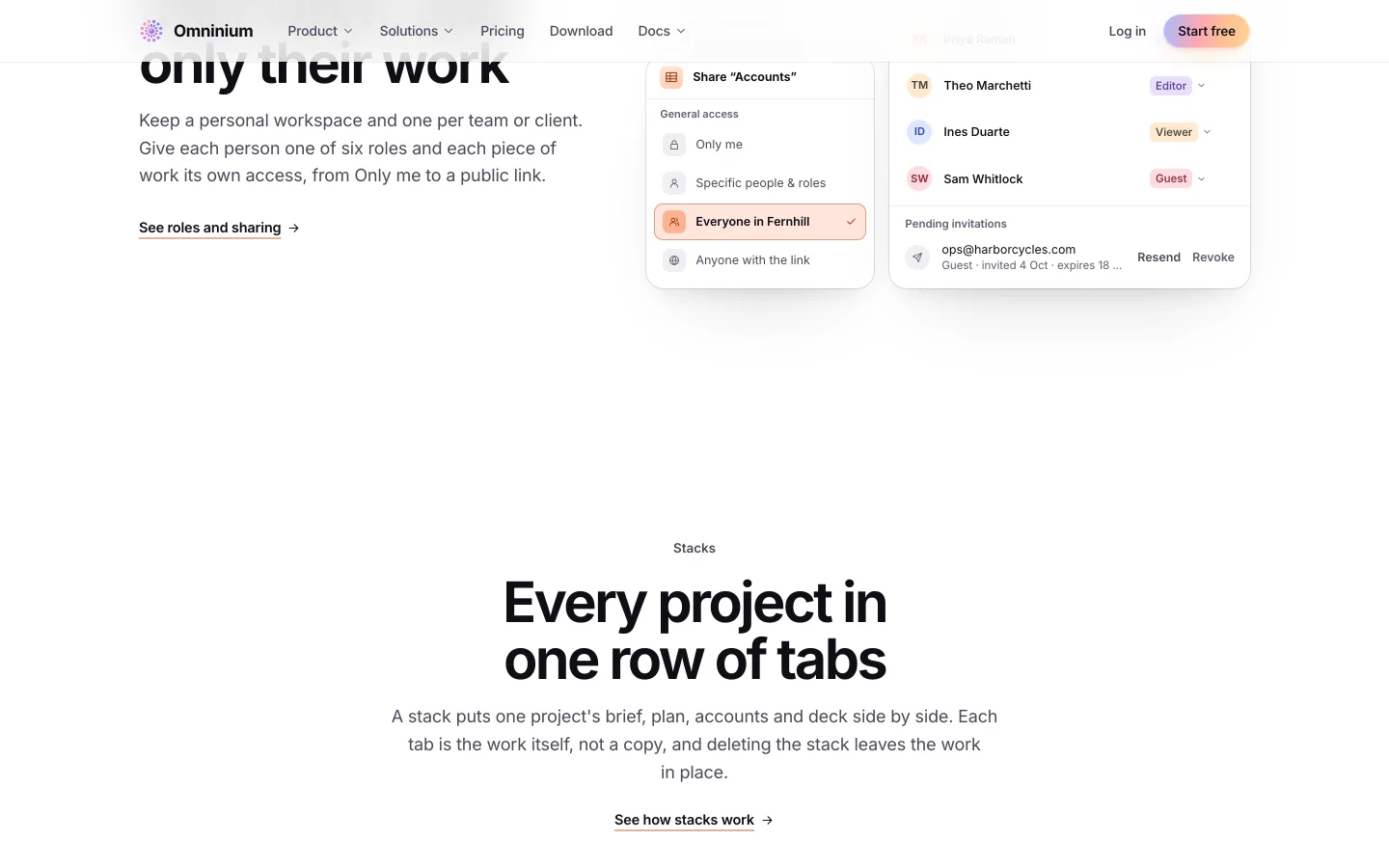 Omninium home, further down: eight kinds of work on one data set