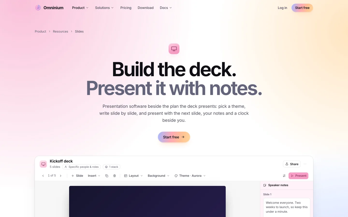 Omninium slides: a deck built in the workspace