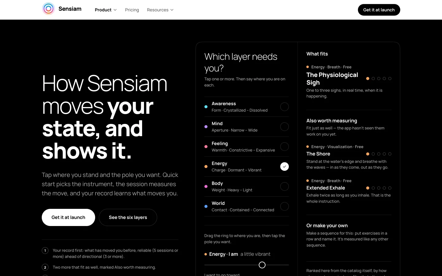 Sensiam, how it works: a session, then the measurement