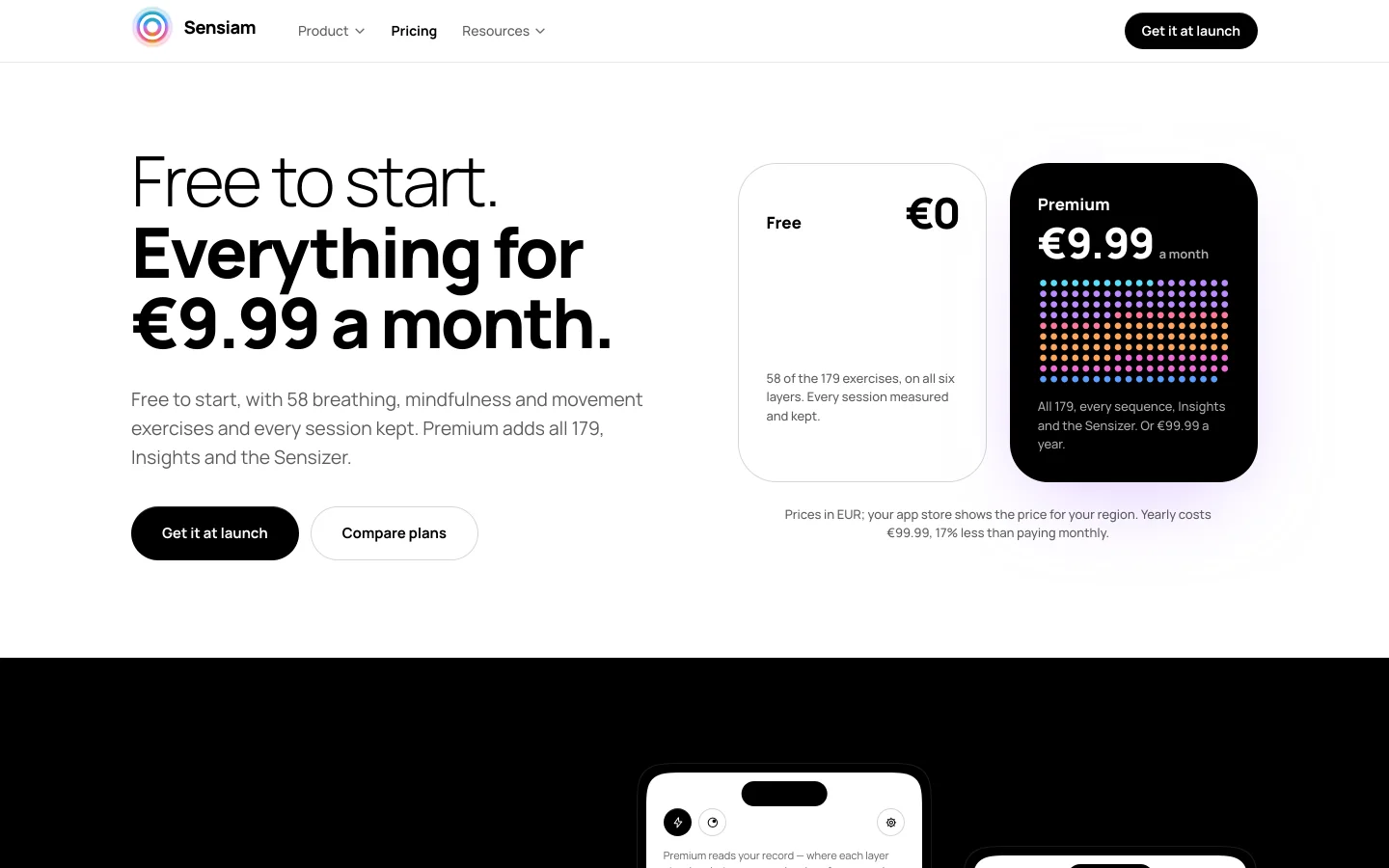 Sensiam pricing: Free and Premium