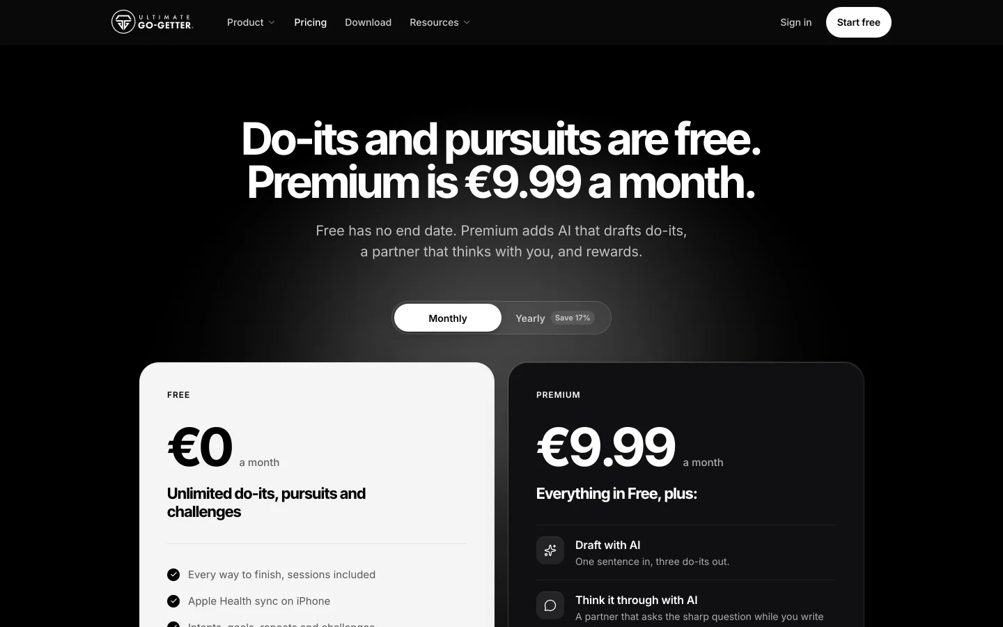 Ultimate Go-Getter pricing: Free and Premium